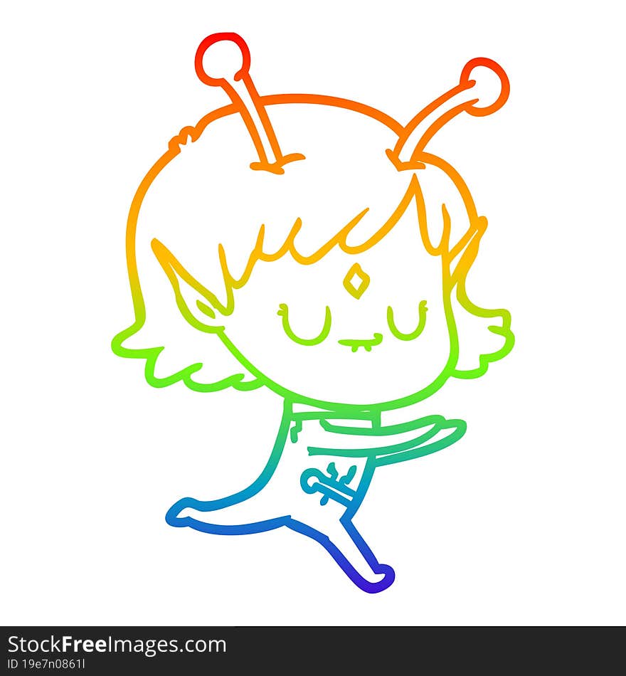 rainbow gradient line drawing of a cartoon alien girl