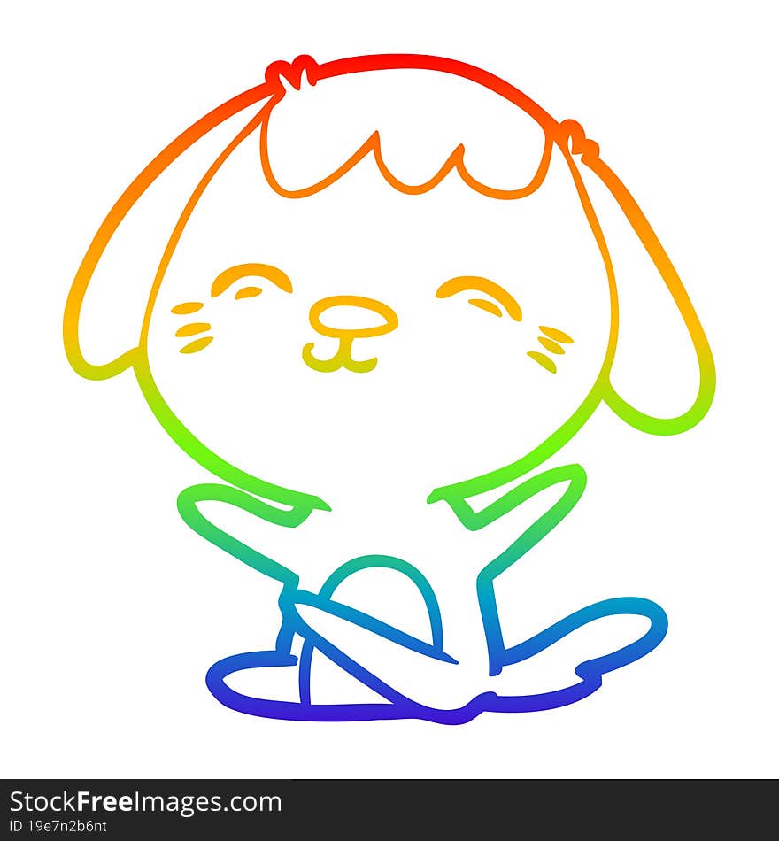 rainbow gradient line drawing of a happy cartoon sitting dog