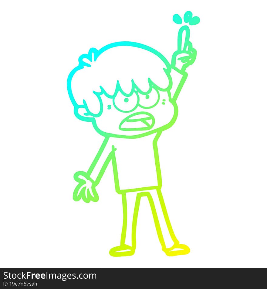 cold gradient line drawing worried cartoon boy