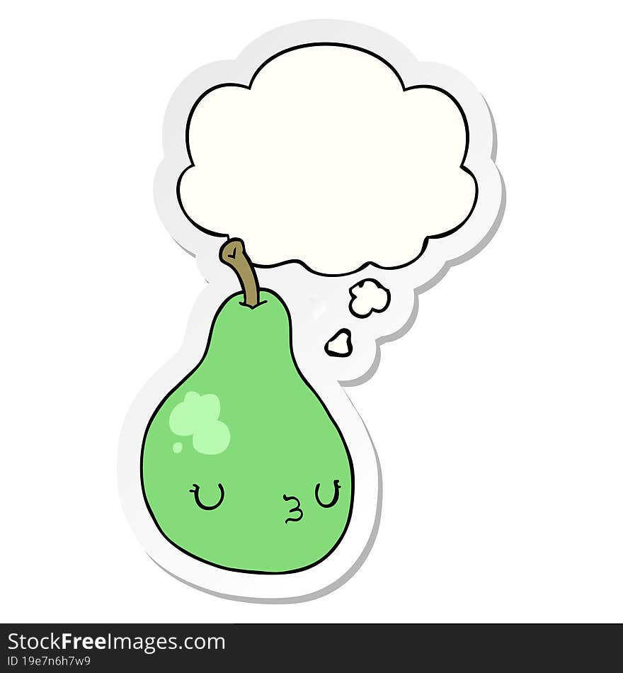 cartoon pear and thought bubble as a printed sticker