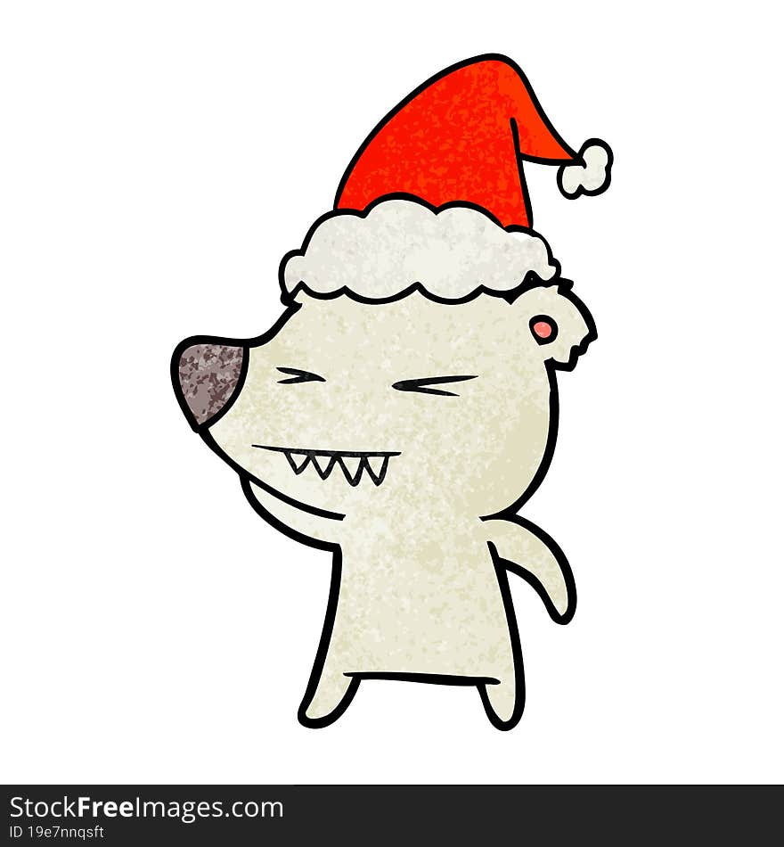 angry polar bear textured cartoon of a wearing santa hat