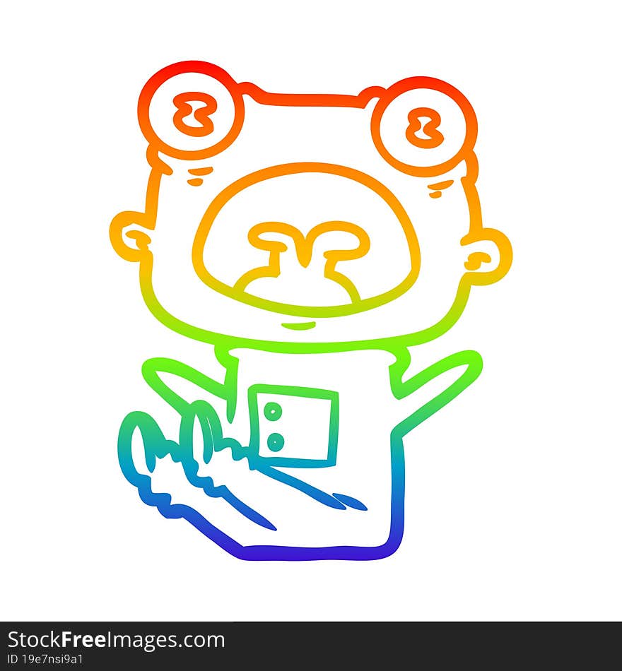 Rainbow Gradient Line Drawing Cartoon Weird Alien Shouting