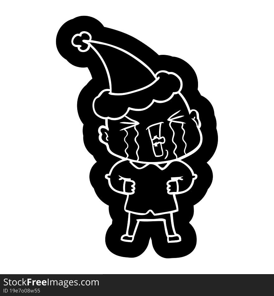 cartoon icon of a crying bald man wearing santa hat