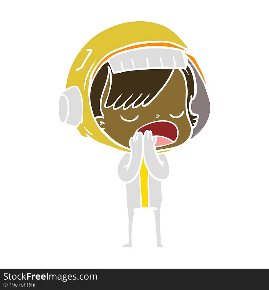 flat color style cartoon astronaut woman explaining