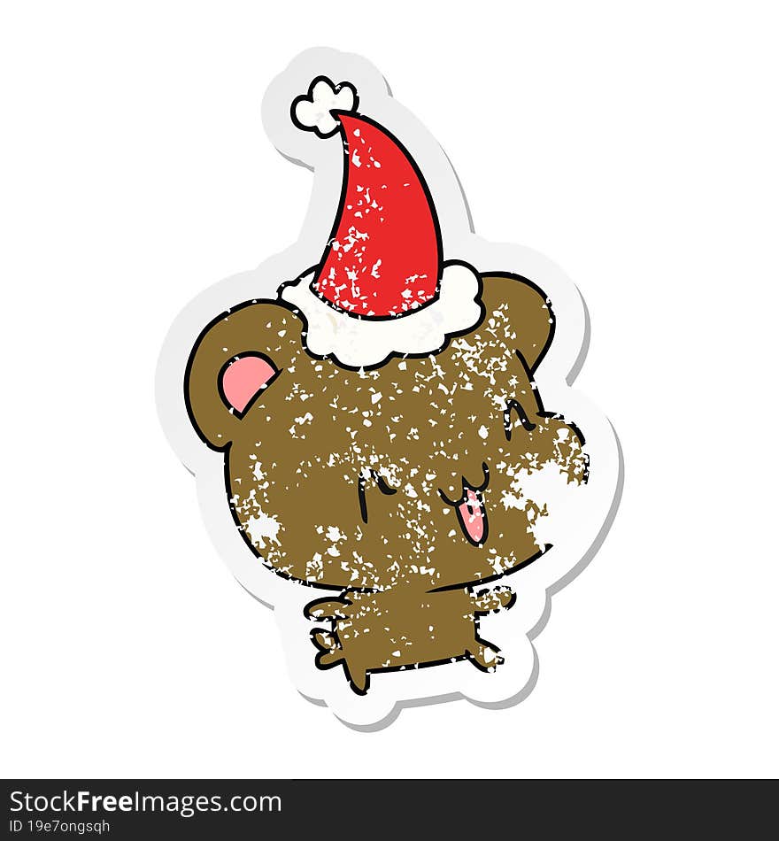 christmas distressed sticker cartoon of kawaii bear