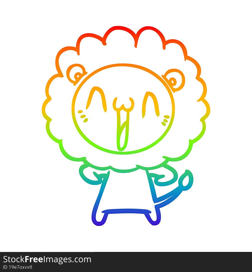 rainbow gradient line drawing of a happy cartoon lion