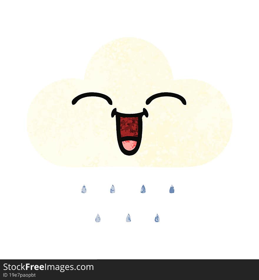 Retro Illustration Style Cartoon Rain Cloud