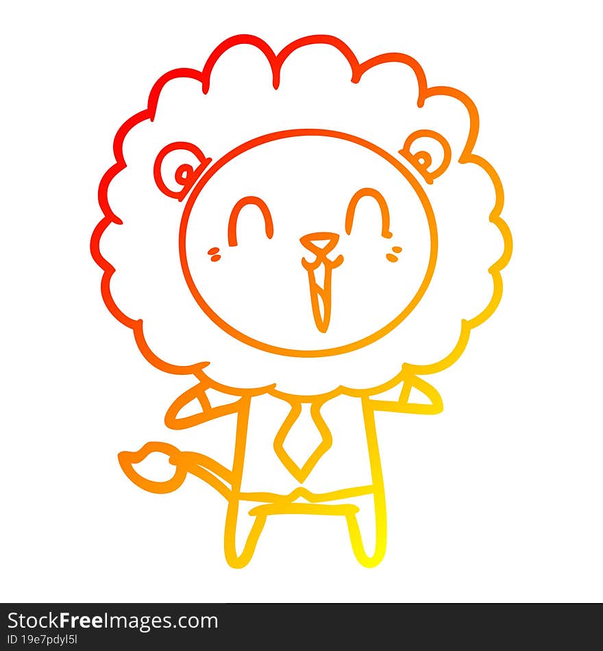 warm gradient line drawing of a laughing lion cartoon