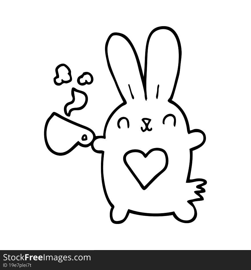 cute cartoon rabbit with love heart and coffee cup