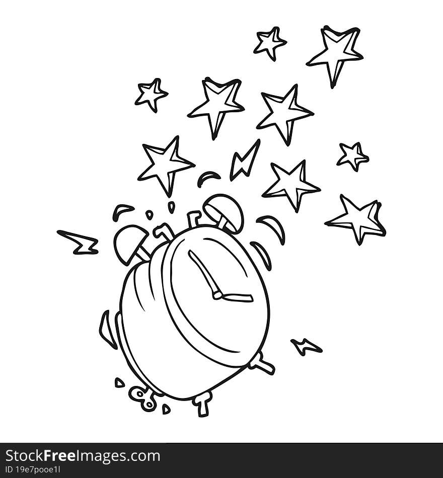 Black And White Cartoon Ringing Alarm Clock