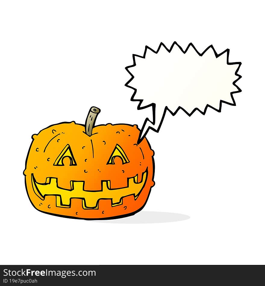 cartoon pumpkin with speech bubble