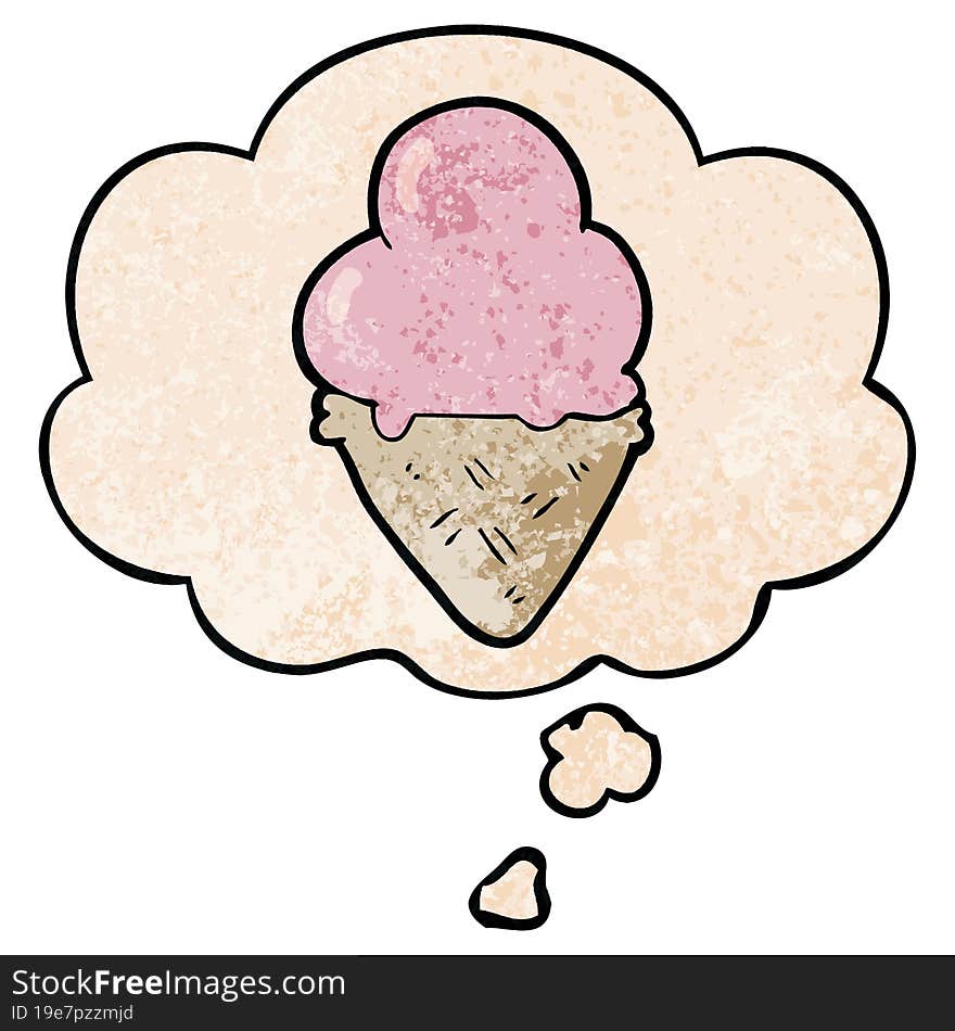 cartoon ice cream with thought bubble in grunge texture style. cartoon ice cream with thought bubble in grunge texture style