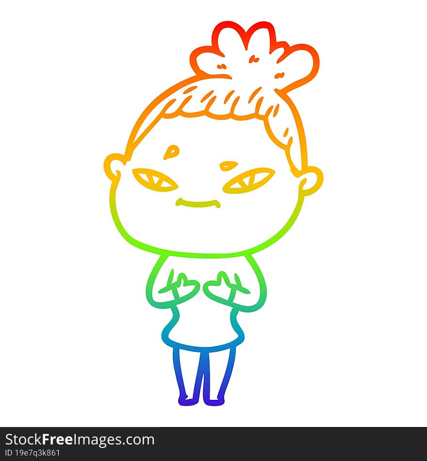 rainbow gradient line drawing of a cartoon woman