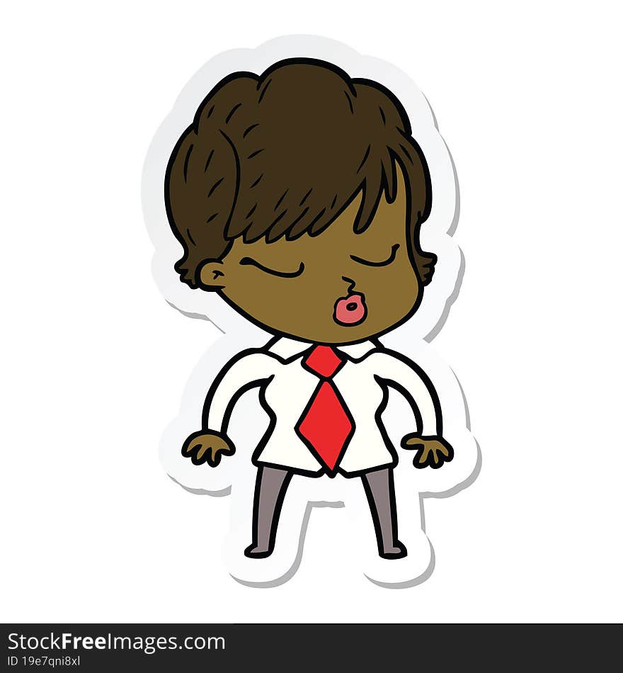 sticker of a cartoon woman with eyes shut