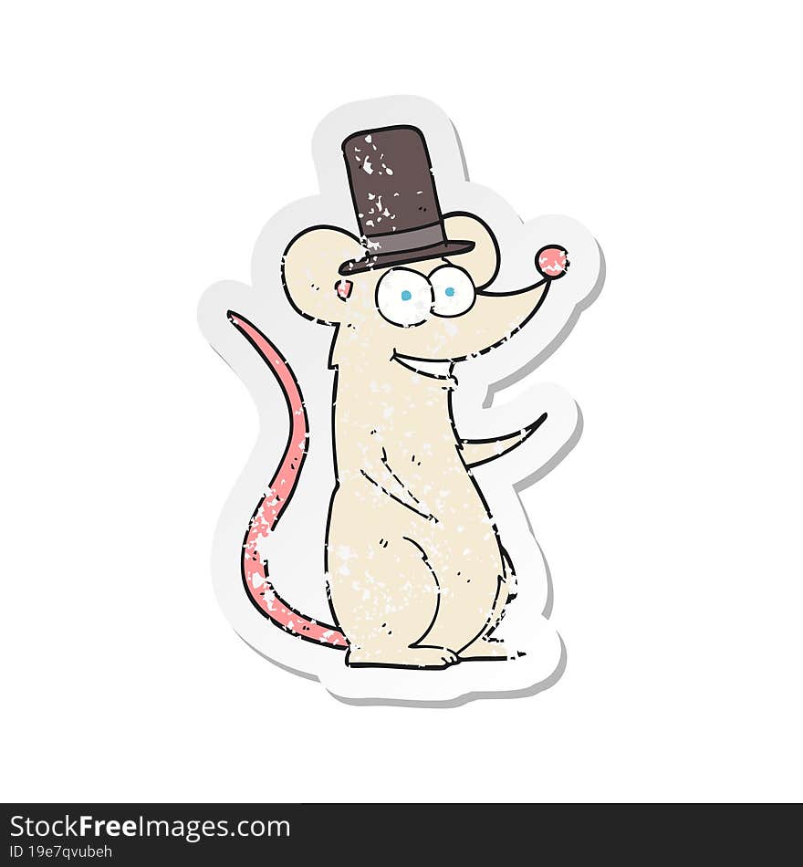 retro distressed sticker of a cartoon mouse in top hat