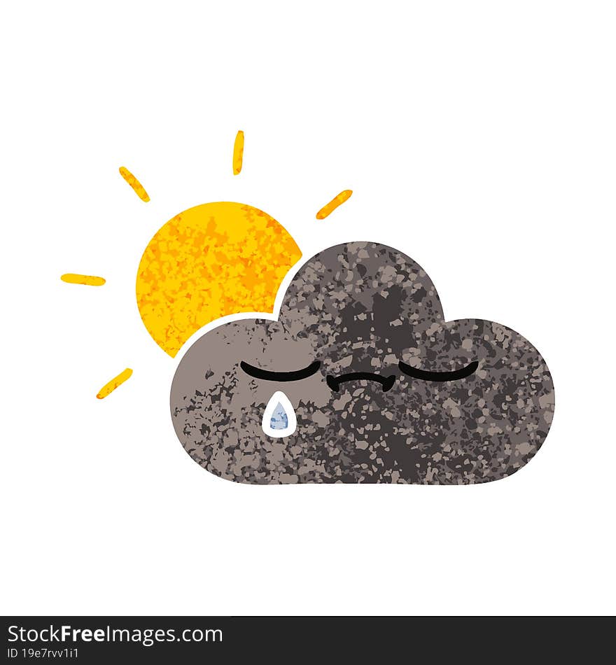 Retro Illustration Style Cartoon Storm Cloud And Sun