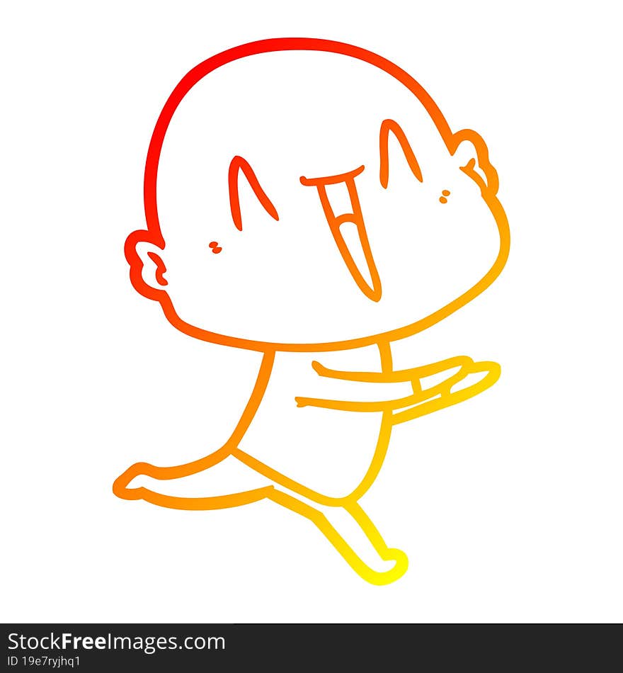 warm gradient line drawing of a happy cartoon bald man