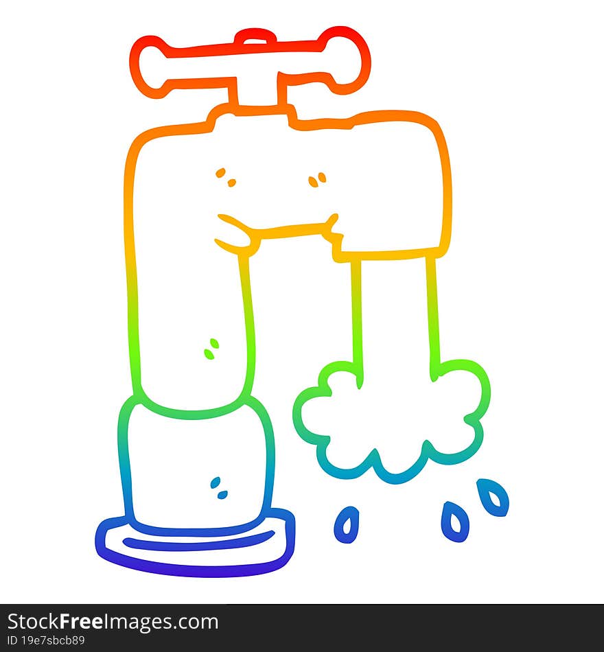 rainbow gradient line drawing of a cartoon running faucet