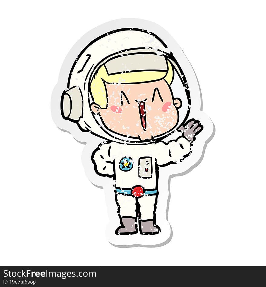 distressed sticker of a singing cartoon astronaut