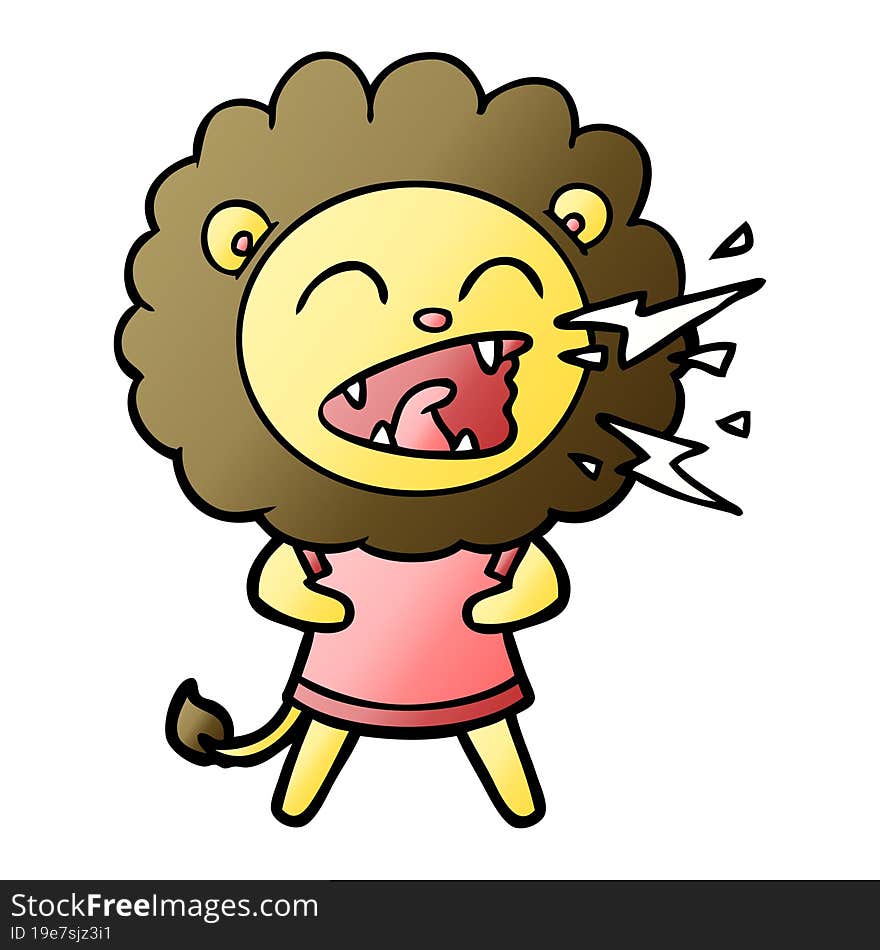 cartoon roaring lion in dress. cartoon roaring lion in dress