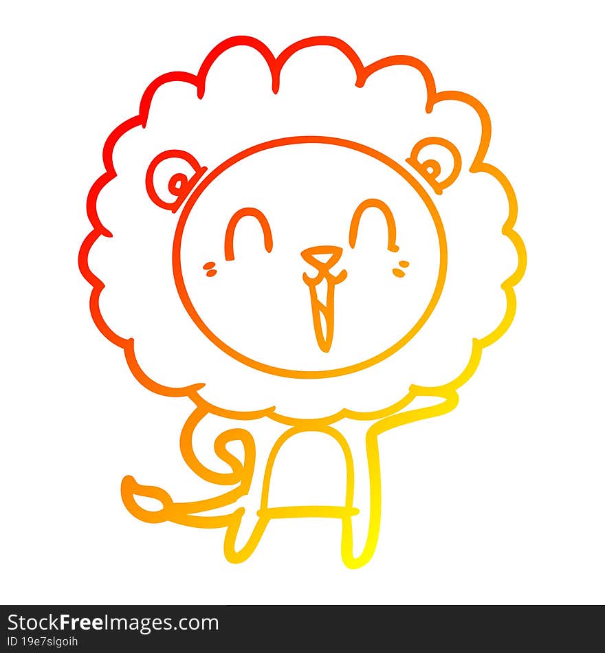 Warm Gradient Line Drawing Laughing Lion Cartoon