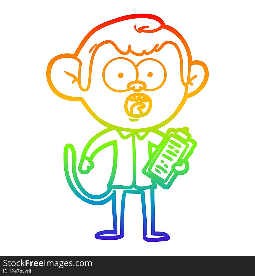 rainbow gradient line drawing cartoon shocked monkey