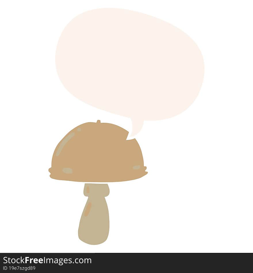 cartoon mushroom and speech bubble in retro style