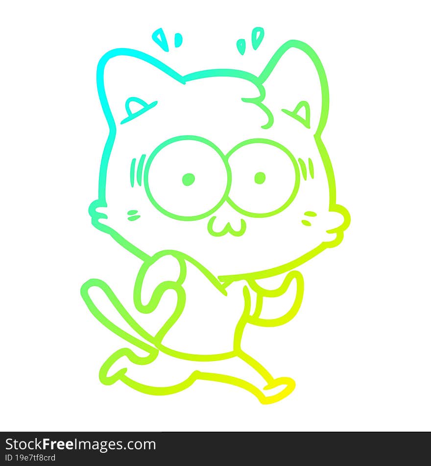 cold gradient line drawing cartoon surprised cat running