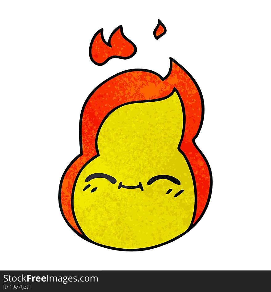 Textured Cartoon Of Cute Kawaii Fire Flame