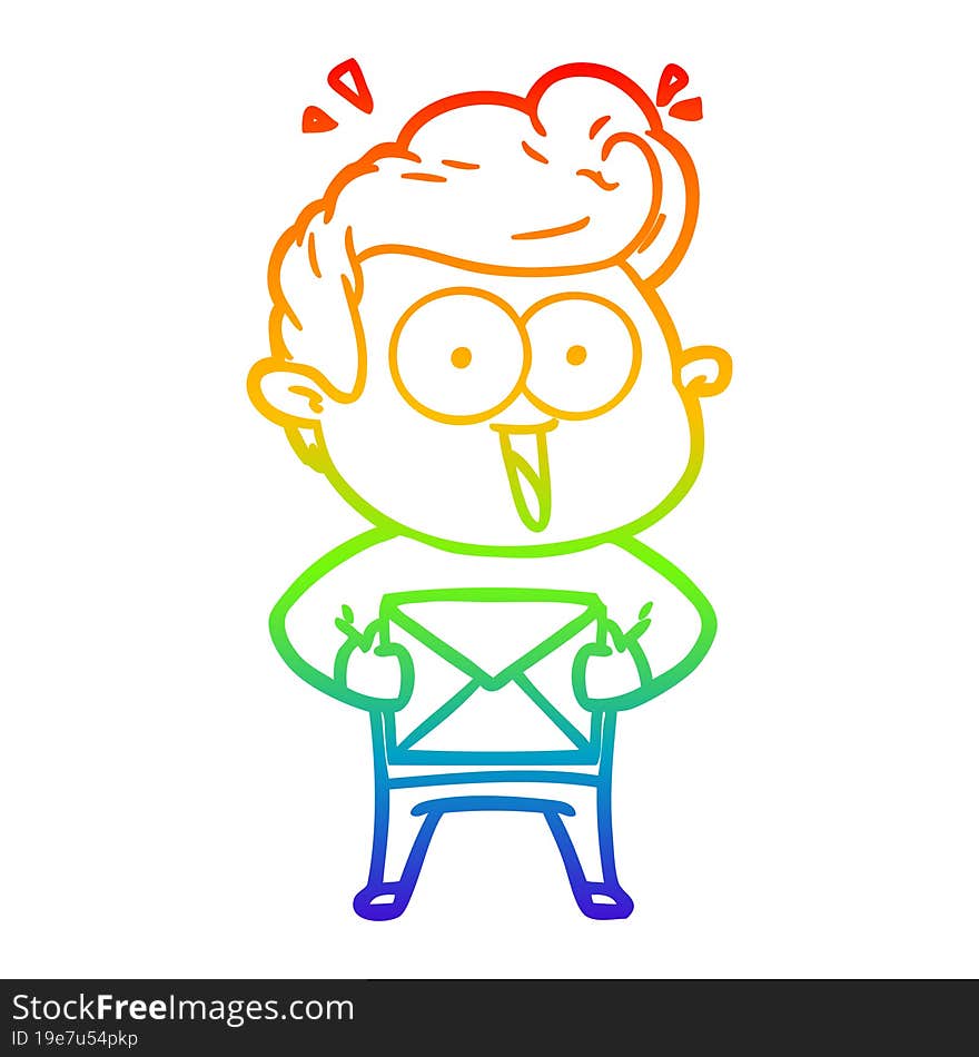 rainbow gradient line drawing of a cartoon man with envelope