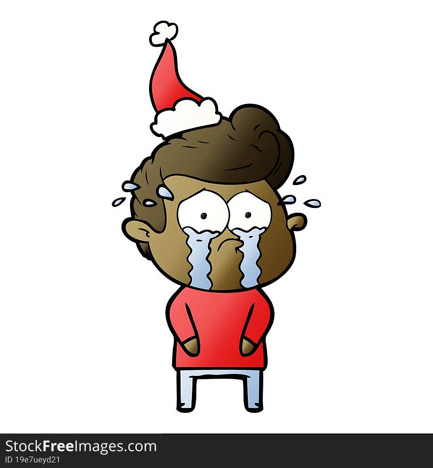 gradient cartoon of a crying man wearing santa hat