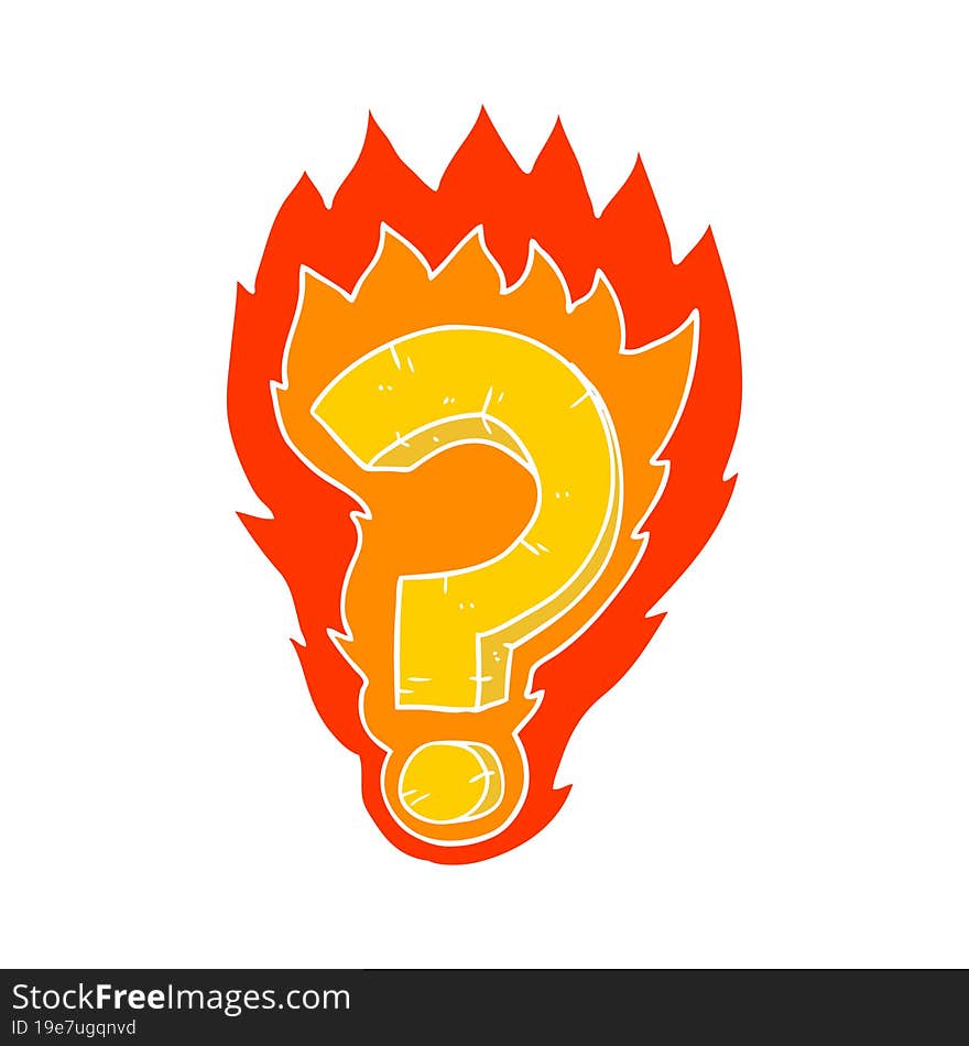 Flat Color Style Cartoon Flaming Question Mark