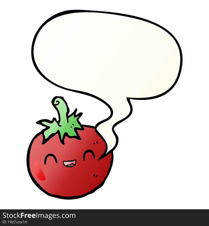 cute cartoon tomato and speech bubble in smooth gradient style