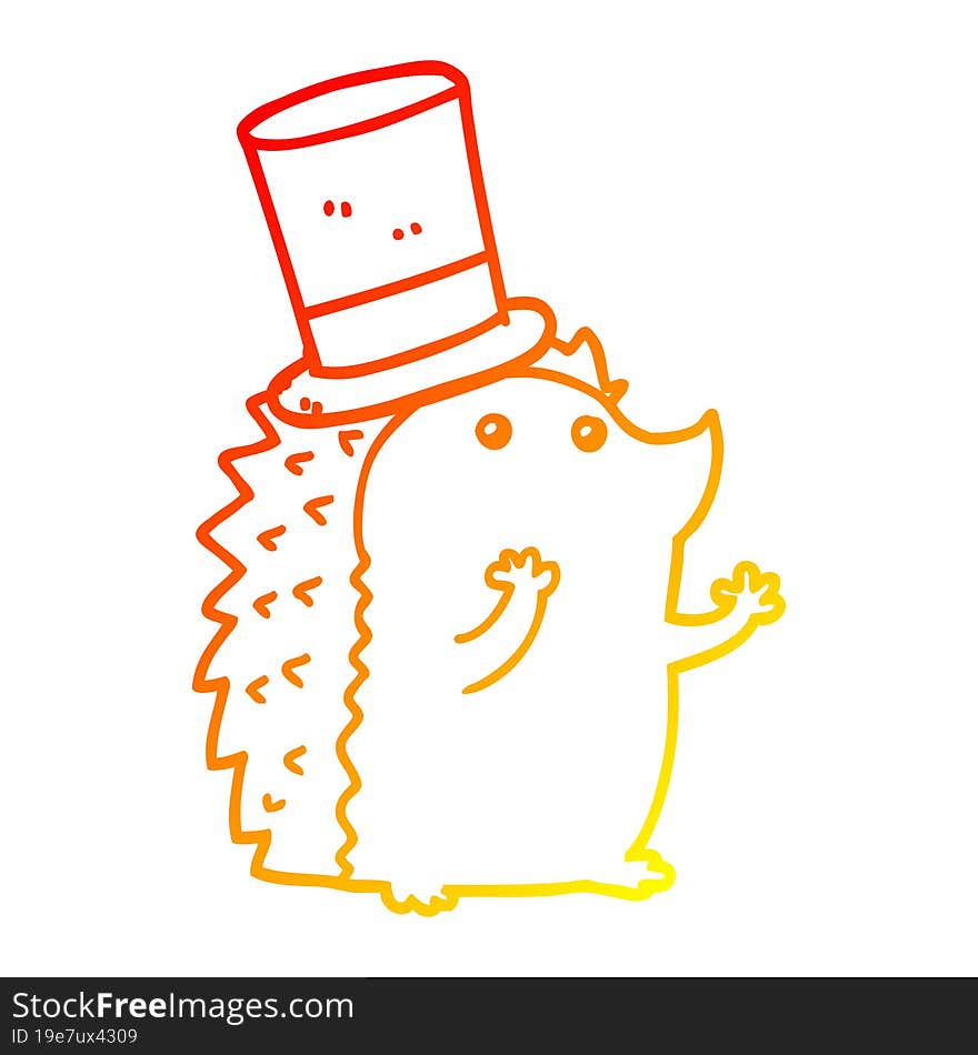 warm gradient line drawing cartoon hedgehog wearing hat