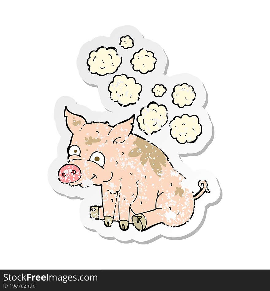 retro distressed sticker of a cartoon smelly pig