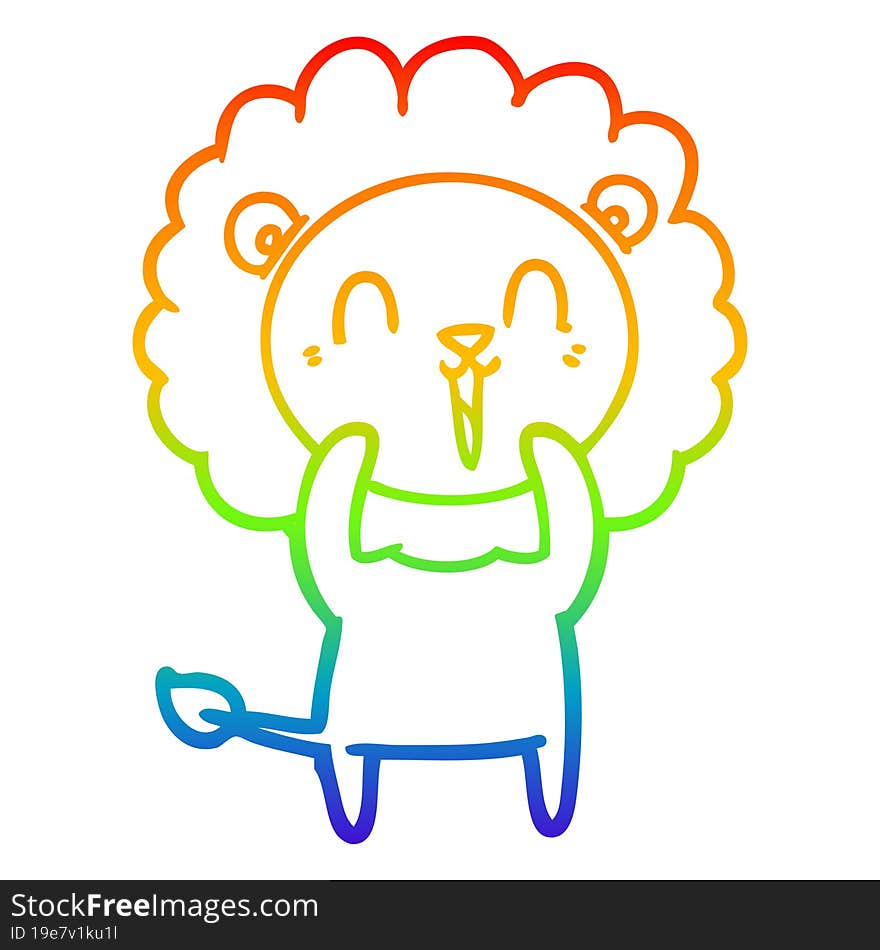 rainbow gradient line drawing of a laughing lion cartoon