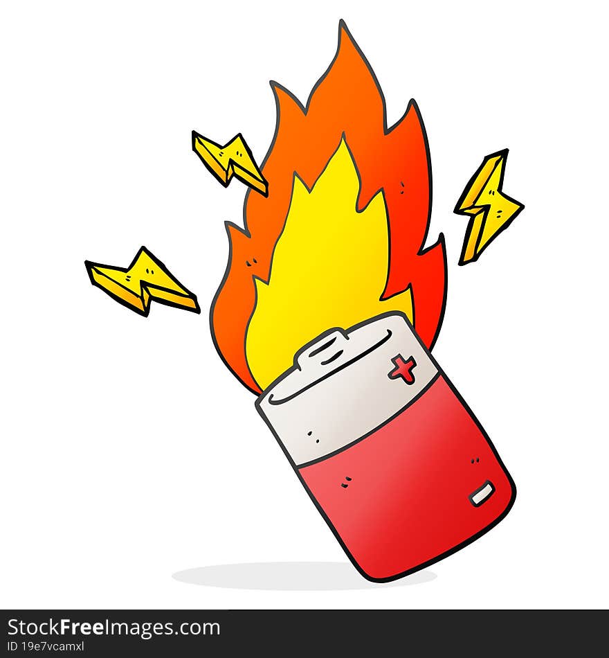 cartoon flaming battery