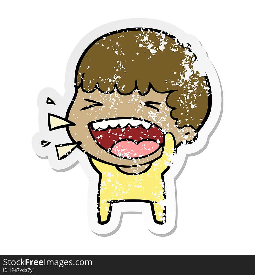 distressed sticker of a cartoon laughing man