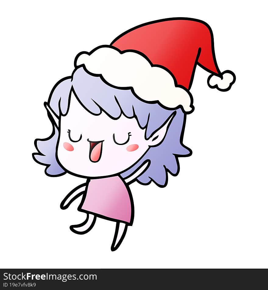 gradient cartoon of a elf girl wearing santa hat