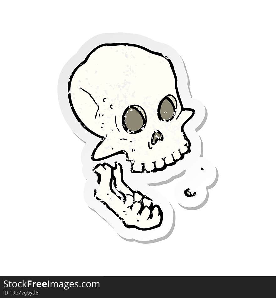 retro distressed sticker of a cartoon laughing skull