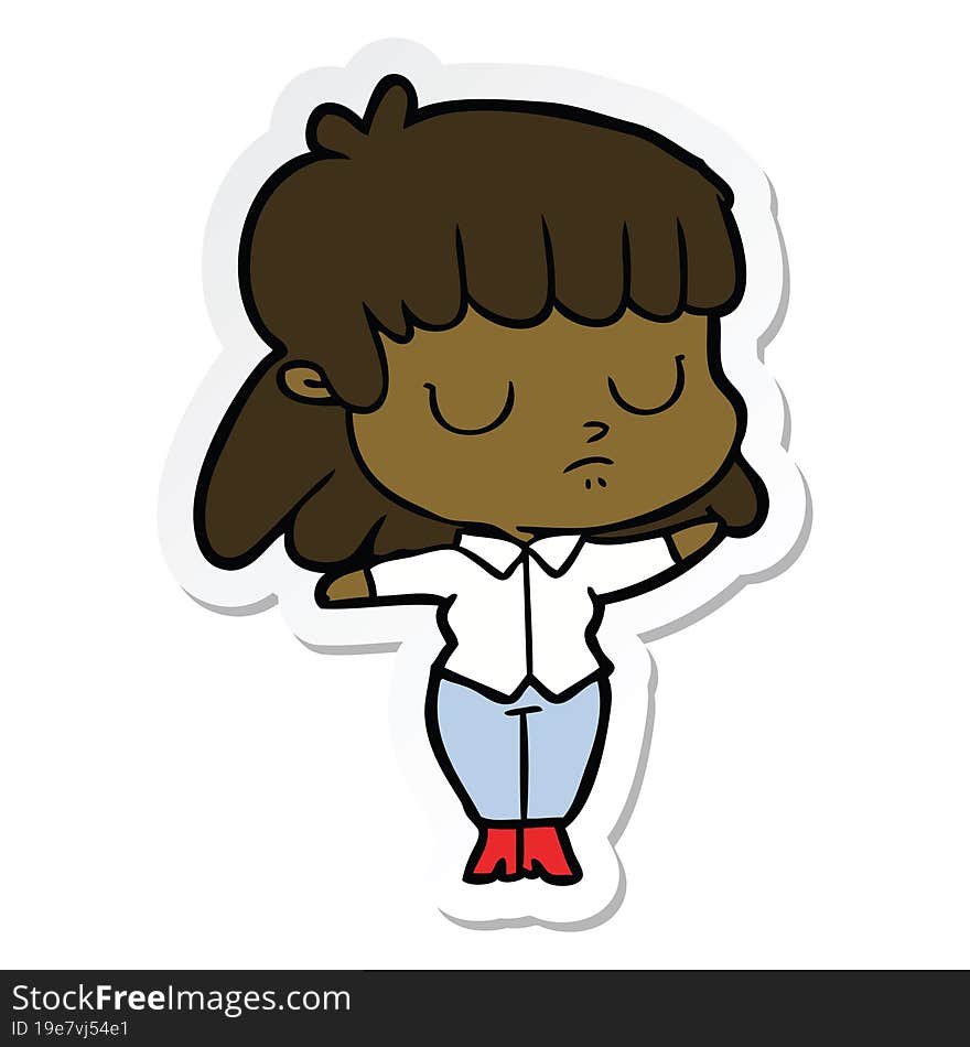 sticker of a cartoon indifferent woman