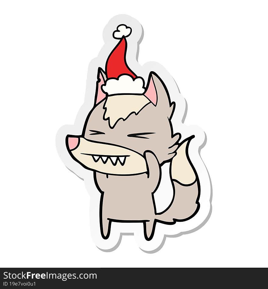 Angry Wolf Sticker Cartoon Of A Wearing Santa Hat