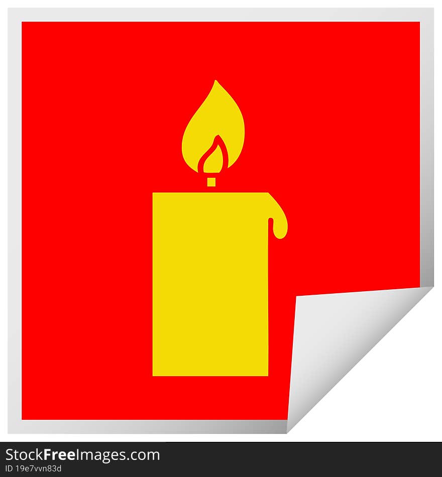 square peeling sticker cartoon of a lit candle