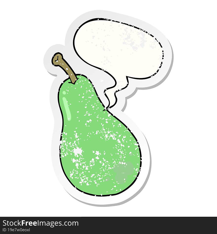 cartoon pear and speech bubble distressed sticker