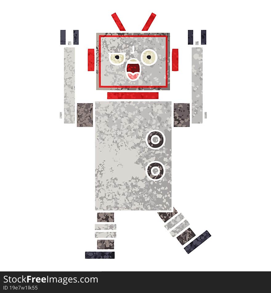 Retro Illustration Style Cartoon Angry Robot