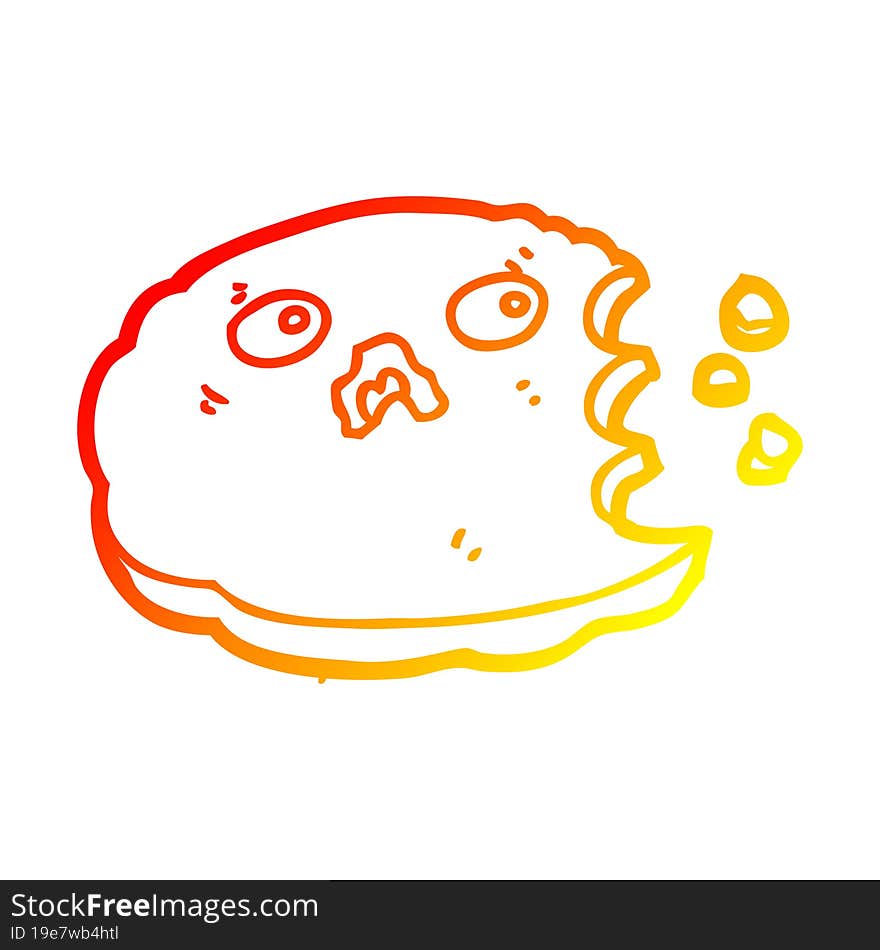 warm gradient line drawing cartoon bitten cookie