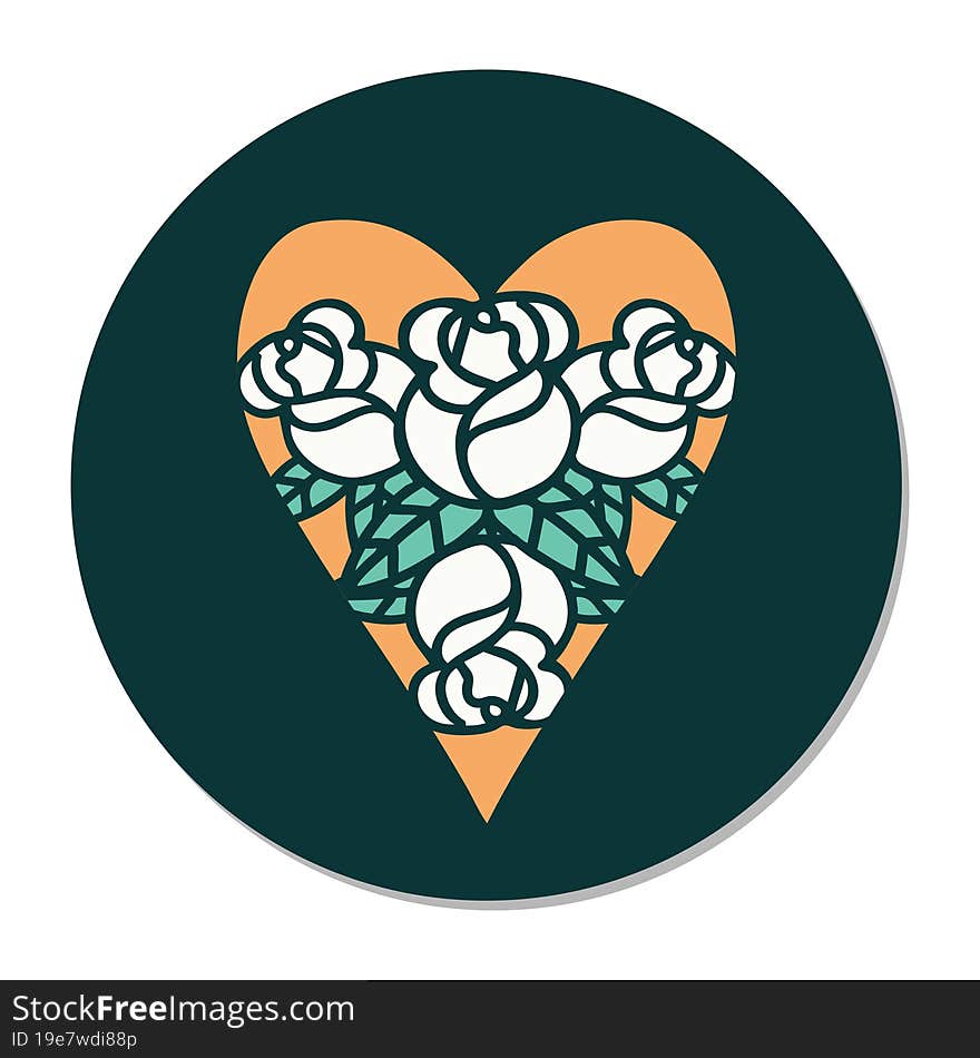 Tattoo Style Sticker Of A Heart And Flowers