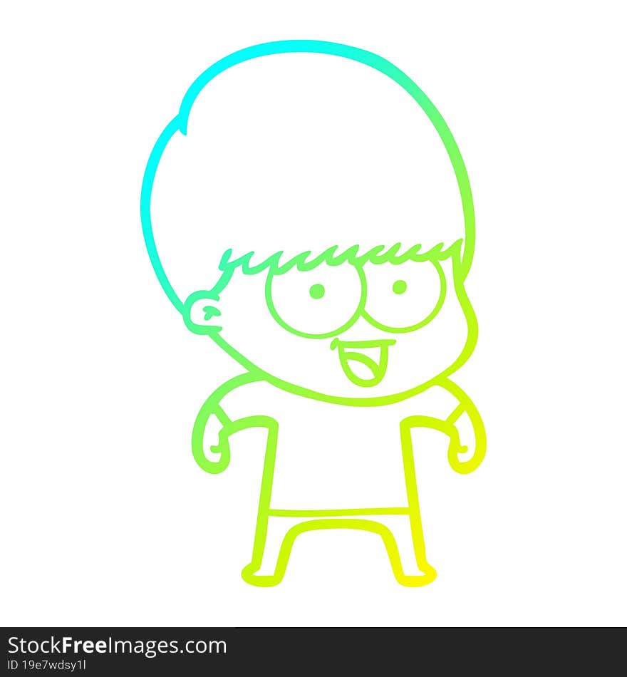 Cold Gradient Line Drawing Happy Cartoon Boy