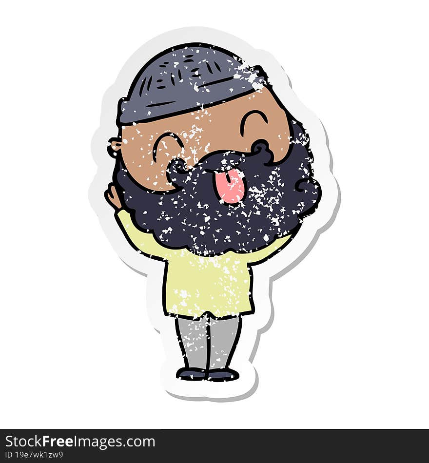 Distressed Sticker Of A Man With Beard Sticking Out Tongue