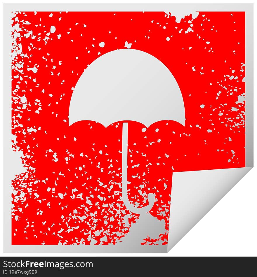 Distressed Circular Peeling Sticker Symbol Of A Open Umbrella